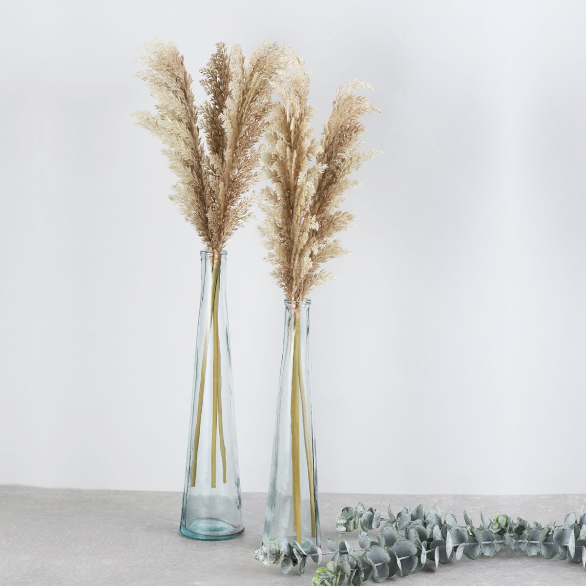 Kit 2 Arranjo de Flores Capim dos Pampas Artificial em Vaso de Vidro Artesanal Premium Transparente